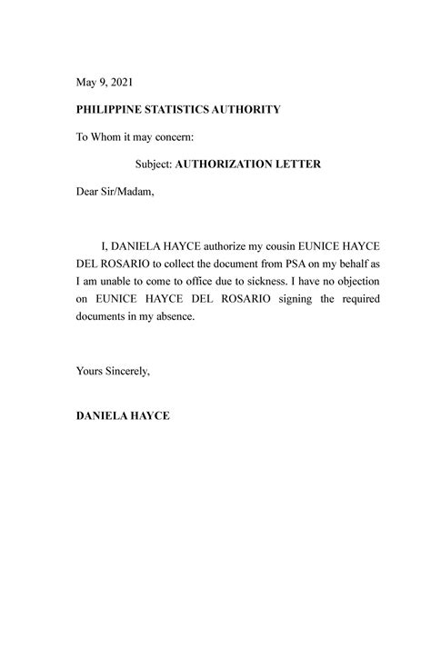 authorization letter sample philippines.